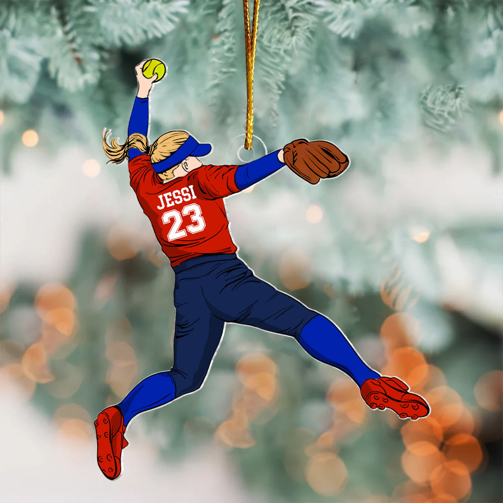 Personalized Softball Christmas Ornament, Custom Softball Girl Ornament, Softball Player Ornament, Softball Player Gifts Nh00