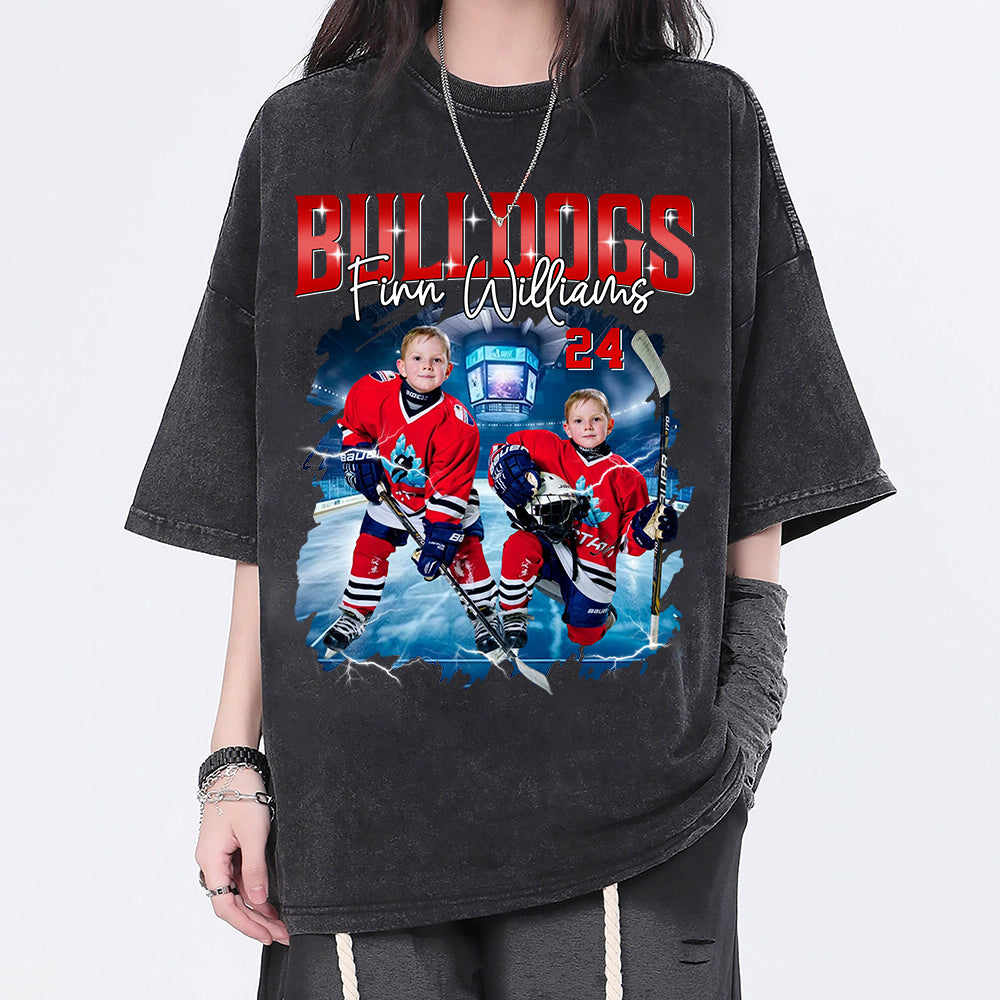 Custom Ice Hockey Player Photo With Unique Style Bootleg Shirt - Perfect Shirt For Ice Hockey Lovers