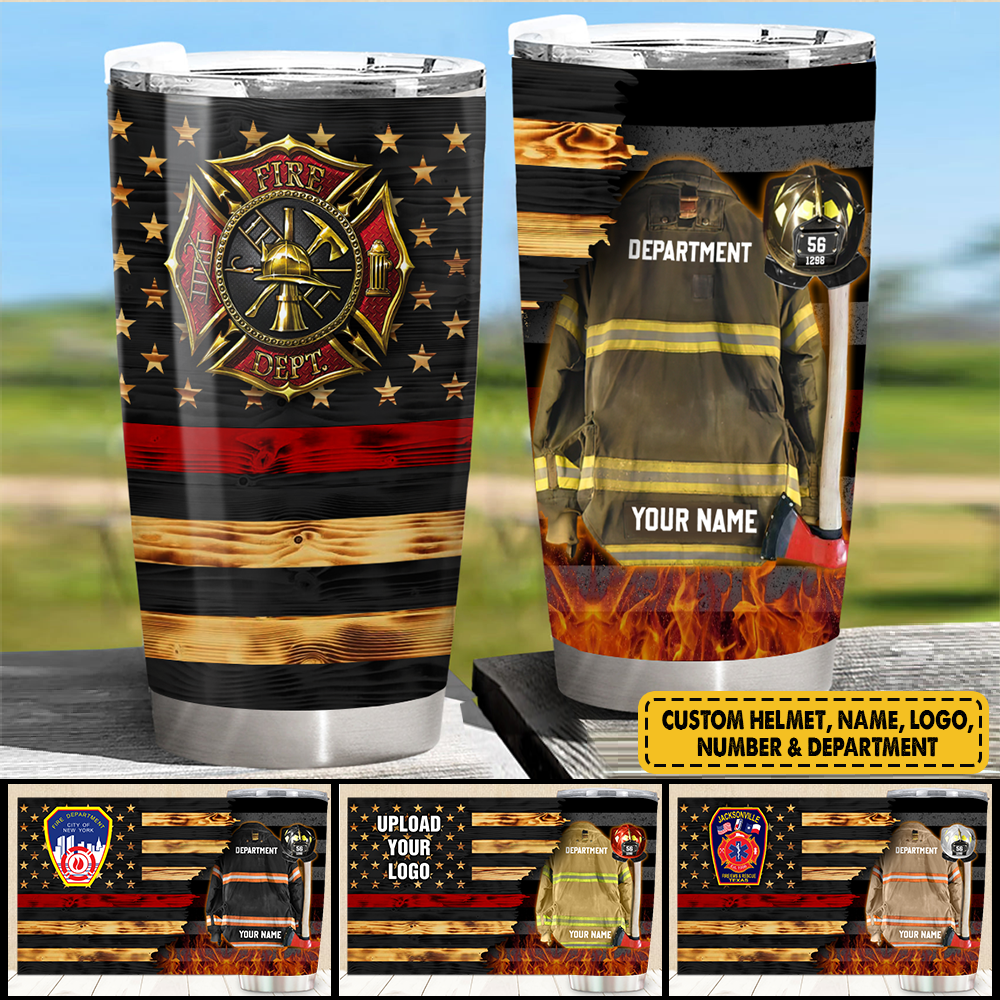 Personalized Tumbler Gift For Firefighter For Fireman - Custom Logo Clothes And Helmet Firefighter Tumbler K1702 Trhn