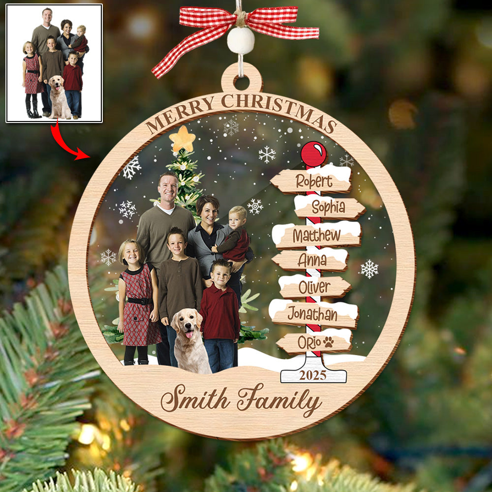 Custom Photo Family & Name Christmas Tree Ornaments Personalized Gift For Family 2 Layers Ornament - Christmas Tree Ornament Family Names 2025 Tu24 Do99